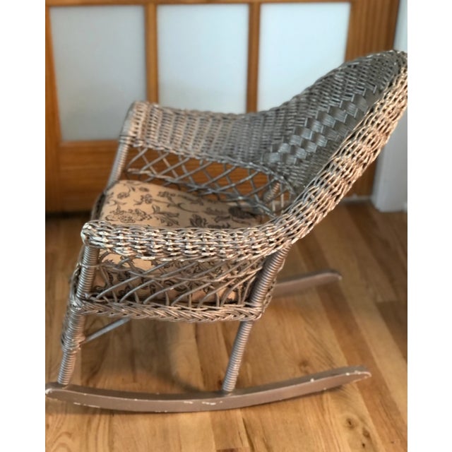 Wood Antique Paper Wicker Children's Rocking Chair For Sale - Image 7 of 9
