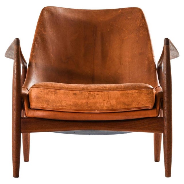 Easy Chair in Leather and Teak by Ib Kofod-Larsen, 1950s For Sale - Image 14 of 14