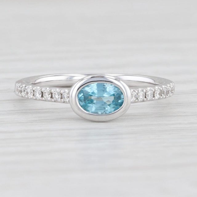 Modern New 0.72ctw Blue Zircon Diamond Ring 14k White Gold Size 6.25 Oval Engagement For Sale - Image 3 of 8