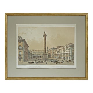 Antique Rome Lithograph Piazza Colonna Benoist Italian Architecture Grand Tour Framed Wall Art 19th Century For Sale