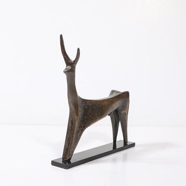 Mid-Century Modern Mid-Century Modernist Bronze Deer Sculpture Signed Aharon Bezalel For Sale - Image 3 of 17
