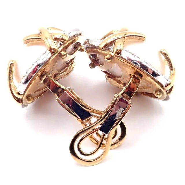 Verdura Vintage Diamond Mabe Pearl Yellow Gold & Platinum Large Earrings, Pair For Sale - Image 11 of 13