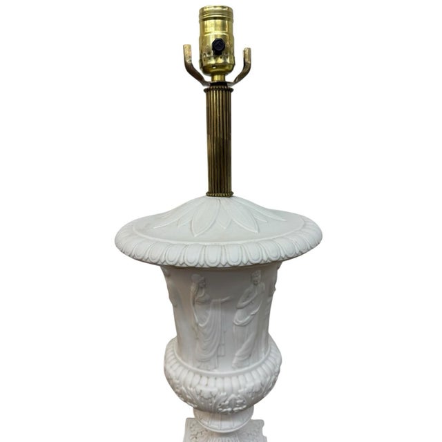 Antique Wedgwood Faux Marble Base Brass Neoclassical Table Lamps - Set of 2 For Sale - Image 4 of 10