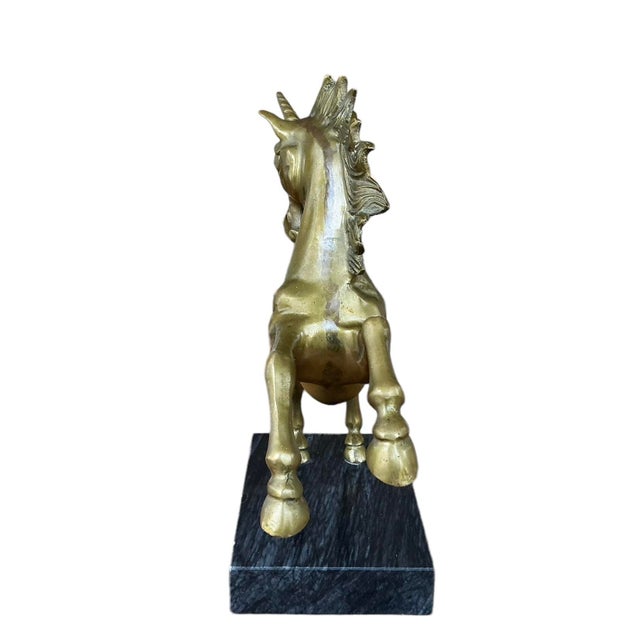 1970s Vintage Solid and Heavy Brass Unicorn Statue on Marble Base For Sale - Image 5 of 12