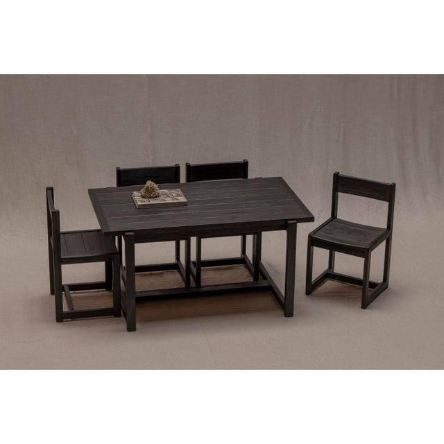 Elegant minimalist dining set designed by Hugo Svensson for Bjärnums Möbelfabrik, Sweden, circa 1960s. Crafted from solid...