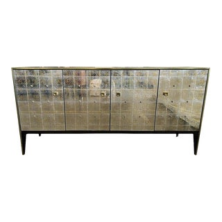 Silver Eglomise Mirrored Credenza Sideboard Entertainment Cabinet For Sale