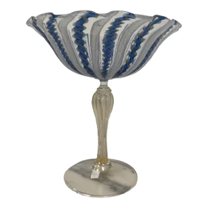 Vintage Italian Venetian Murano Attributed Latticino Footed Glass