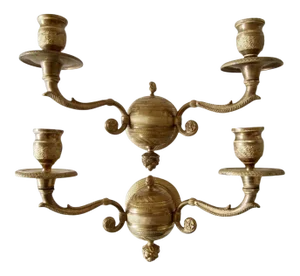 19th Century Gilt Dore Bronze Maison Bagues Paris Neoclassical/ Empire Detailed Sconces - a Pair
