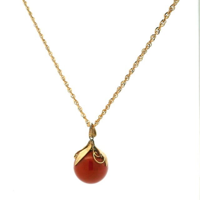 Vintage Italian 18k Rose Gold Mediterranean Coral Sphere Pendant Necklace For Sale - Image 9 of 12