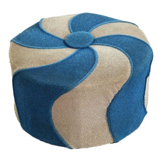 Vintage Mid Century Modern Blue & White Pinwheel Ottoman For Sale