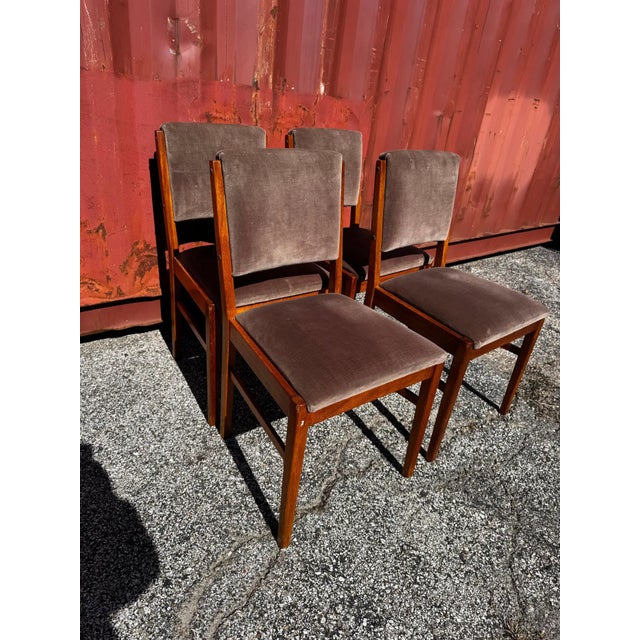 Mid-Century Modern Mid 20th Century Set of 4 Swedish Velour Upholstered Teak Dining Side Chairs For Sale - Image 3 of 6