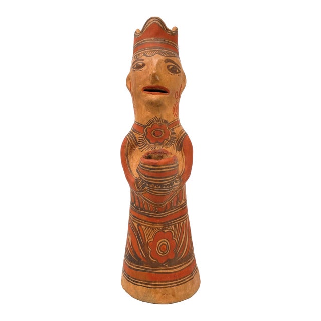 1950s Female Nahua Figurine From Guerrero, Mexico - 11" H X 4" Diam. For Sale