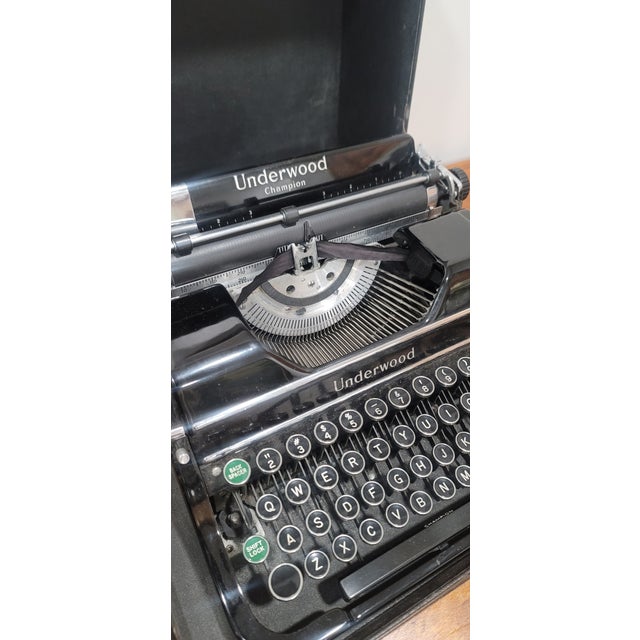 Metal Underwood Champion Portable Typewriter With Tripod Stand Case 1940s For Sale - Image 7 of 9