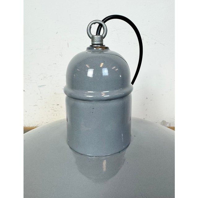 Industrial Grey Enamel Factory Pendant Lamp, 1960s For Sale - Image 11 of 18