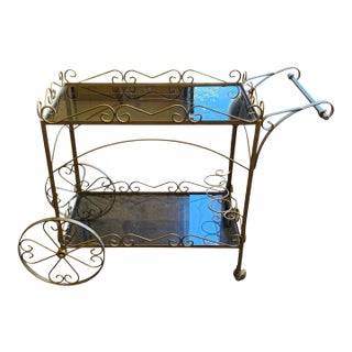 1960s Hollywood Regency Iron Bar Cart For Sale