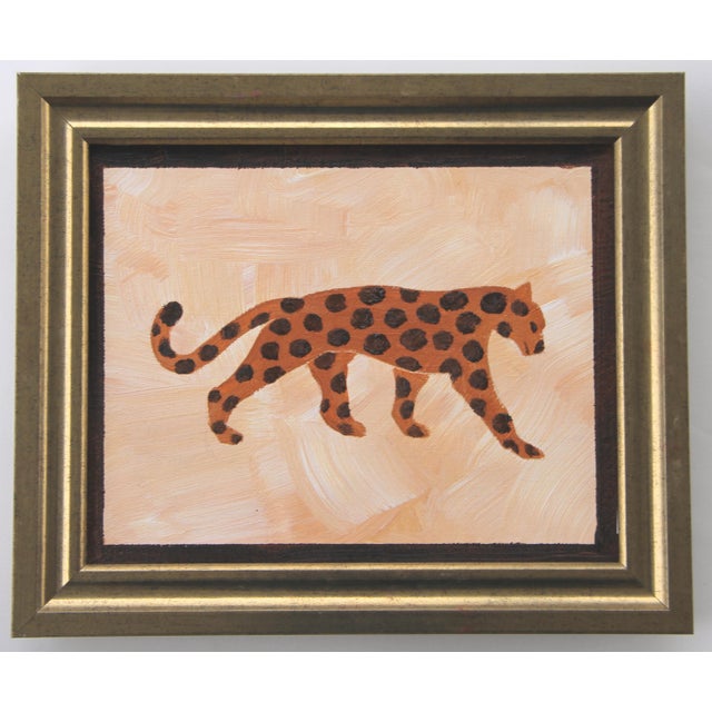 An elegant leopard silhouette and border in shades of burnt orange, beige burnt umber. Safari , Folk Art, English...
