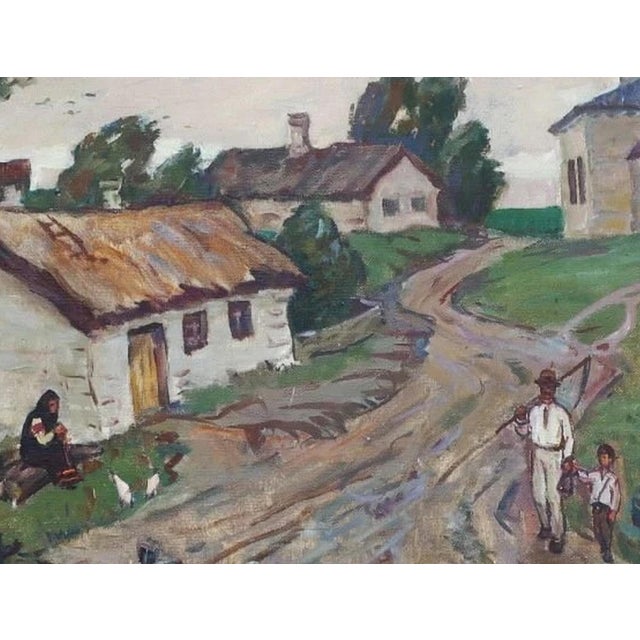 Rural Landscape Antique Oil Painting Original Soviet Art Ukrainian Artist Bibik S. 70-90 1970s For Sale - Image 4 of 6