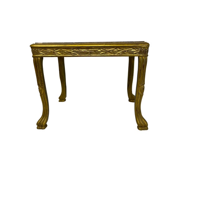 French Mid 20th Century Louis XV Style French Gilded End Table with Grey Marble Top and Paw Feet For Sale - Image 3 of 6