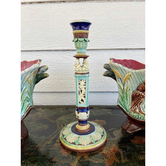Blue Antique English Wedgwood Majolica Candlestick Candle Holder Cinque Cento C1876 For Sale - Image 8 of 18