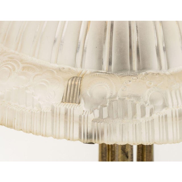 Brass Art Deco Signed Frosted Glass and Brass Table Lamp For Sale - Image 8 of 9