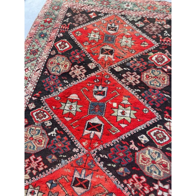 Red 1930-40's Caucasian Sage Green Border Charcoal Black Field Rug 3.11 X 5.8 For Sale - Image 8 of 12