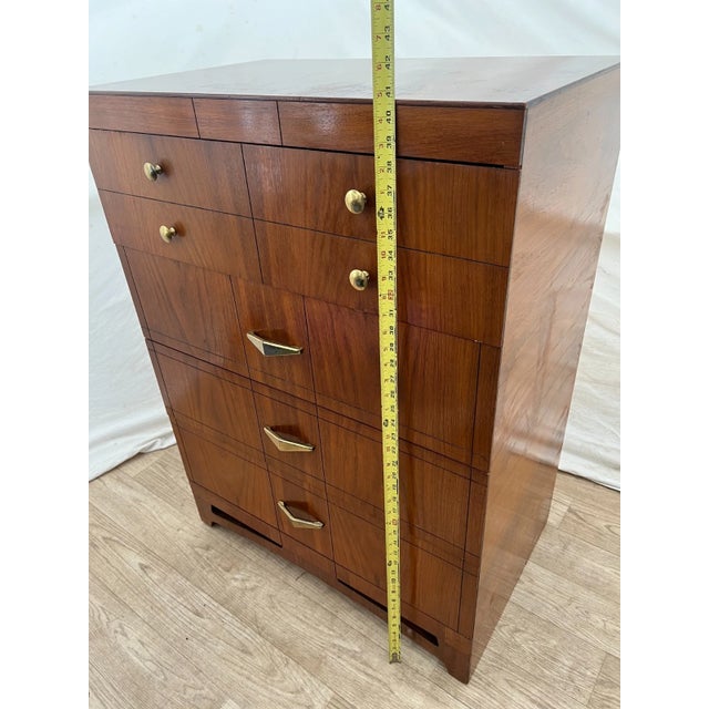 Gorgeous Mid Century Art Deco Revival Dresser Chest Four Drawers Brass Pulls For Sale - Image 10 of 13