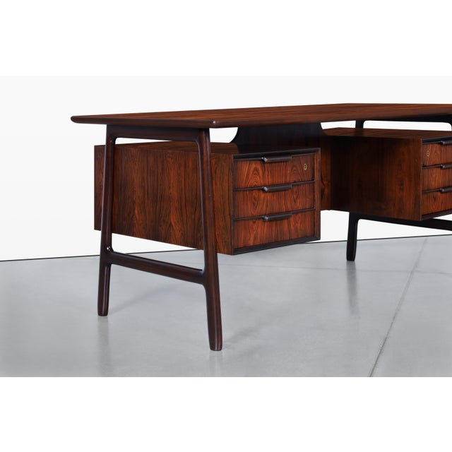 Danish Modern Floating Top Rosewood Desk Modern 75 by Gunni Omann For Sale In Los Angeles - Image 6 of 15