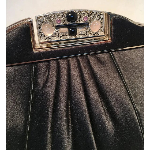 1980s Judith Leiber Vintage Black Pleated Silk Clutch For Sale - Image 5 of 8