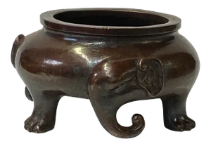 Oriental Brown Finish Metal Incense Burner Elephant Head Accent