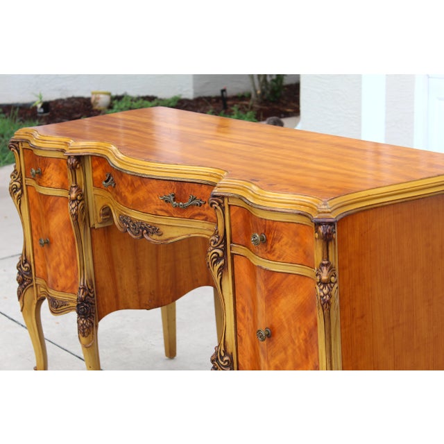 Magnificent Vintage French Provincial Louis XV Rococo Satinwood & Burl Wood Vanity For Sale In Naples, FL - Image 6 of 14