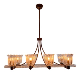 Brass-Mounted Horizontal 8-Arm Chandelier attributed to Ercole Barovier, 1930s For Sale