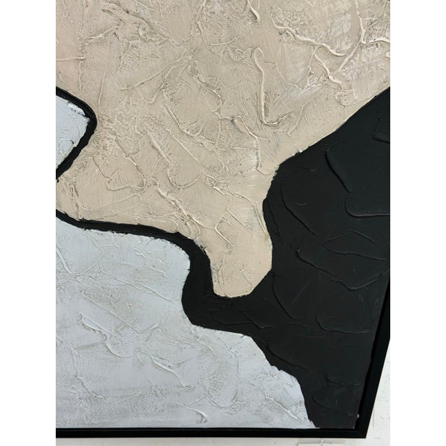 Abstract Textural Artwork of Tan + Metallic Silver, Framed For Sale - Image 9 of 12