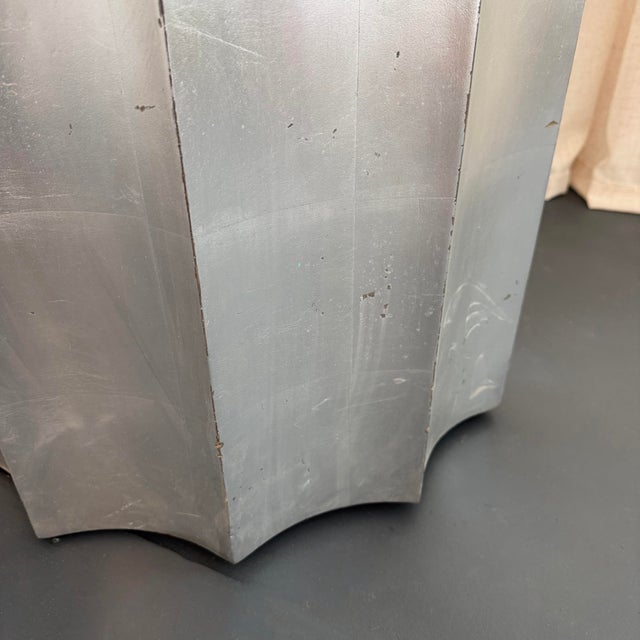 Wood Sirmos Silver Leaf Doric Drum Side Accent Table For Sale - Image 7 of 7