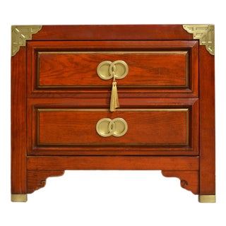 1970s Campaign Chinoiserie Nightstand by Huntley for Thomasville, Double-Ring Hardware For Sale