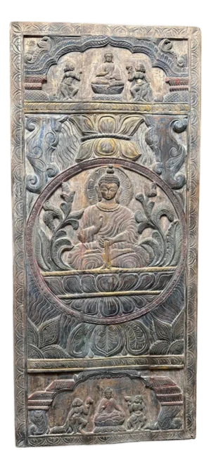 Vintage Hand-Carved Buddha Wall Panel | Reclaimed Wood Zen Barn Door Art 83