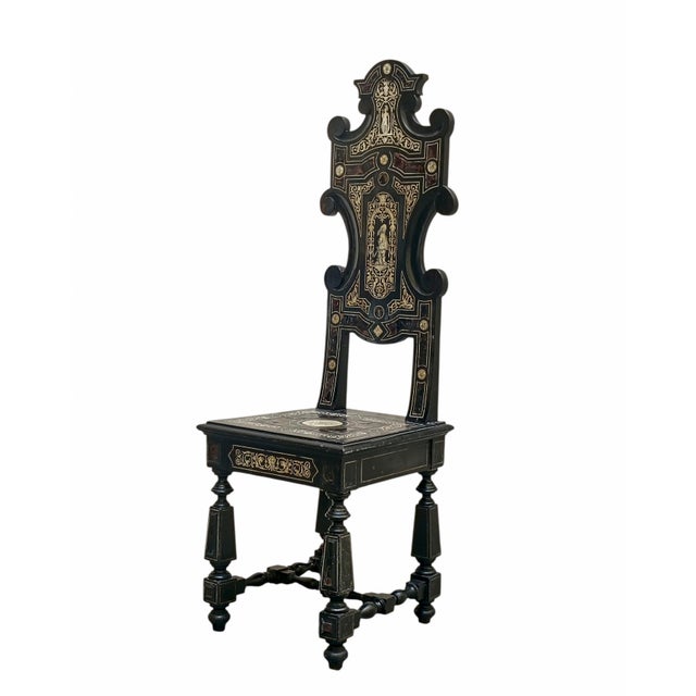 Antique Wooden Chair with Grotesque Inlays and Ivory Figures by Ferdinando Pogliani, Italy, 1890s For Sale - Image 10 of 10