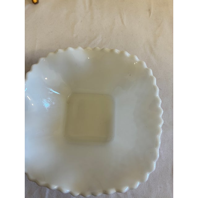 Glass Vintage Milk Glass Ruffled Bowls With Quilted Diamond Pattern, Set of 8 For Sale - Image 7 of 10