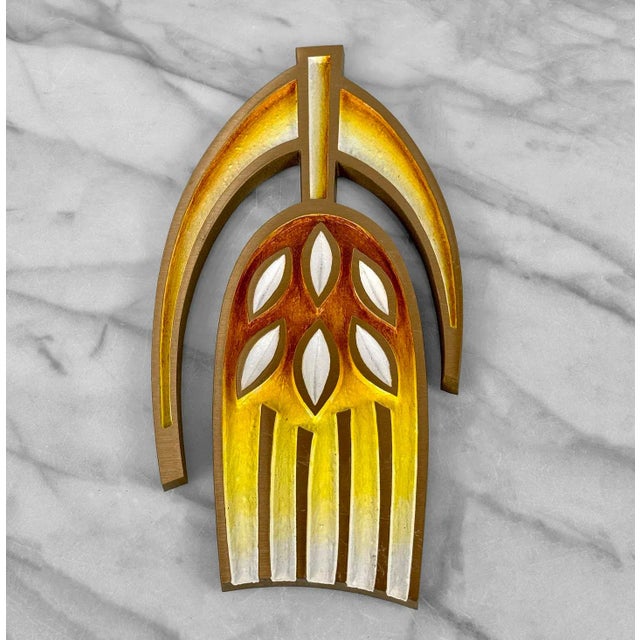 Mid-Century Modern Mid-Century Atomic Golden Wheat Brass & Enamel Trivet Sculpture - 11" For Sale - Image 3 of 8
