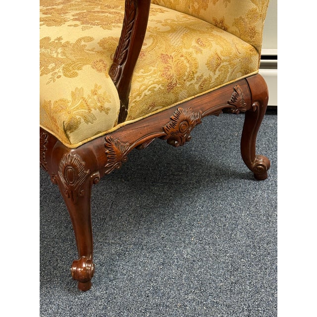 Wood Statesville Chair Company Carved Georgian Upholstered Chair For Sale - Image 7 of 12