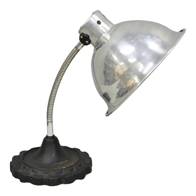 Vintage Industrial Modern Steampunk Cast Iron Gear Gooseneck Task Table Lamp For Sale