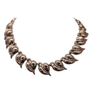 Vintage 1938 Signed Crown Trifari Alfred Philippe Goldtone Leaf Link Collar Necklace For Sale