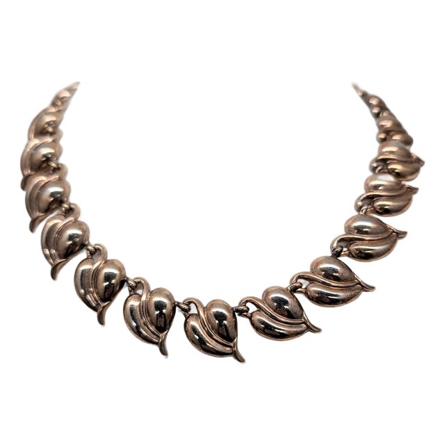 Vintage 1938 Signed Crown Trifari Alfred Philippe Goldtone Leaf Link Collar Necklace For Sale