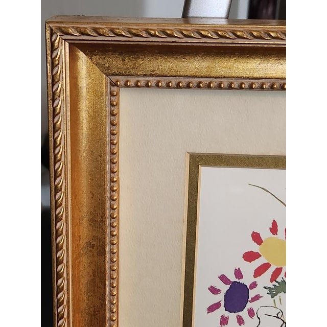 1950s Vintage Pablo Picasso "Bouquet of Peace" (1958) Exhibition Print | Premium Metallic Ink, Rare Blue Plate-Signature in Ornate Gilt Rope-Twist Frame For Sale - Image 5 of 8