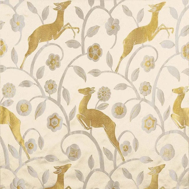 Sample - Schumacher Les Gazelles Au Bois Fabric in Ecru For Sale