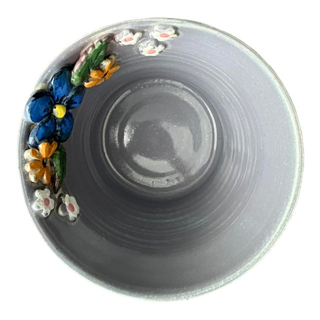 Vintage Original Studio Pottery Triple Flower Bowl For Sale
