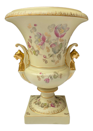 Vintage Victorian Style Floral and Gilt Griffin Handled Porcelain Urn