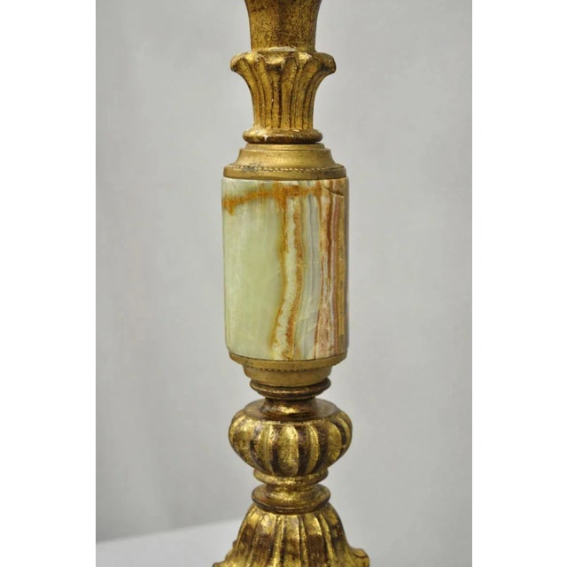 Vintage Italian Hollywood Regency Carved Gold Giltwood & Marble Table Lamp For Sale - Image 4 of 12