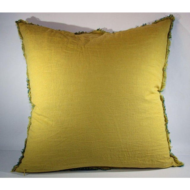 Blue and Yellow Belgium Linen Throw Pillow For Sale - Image 12 of 13