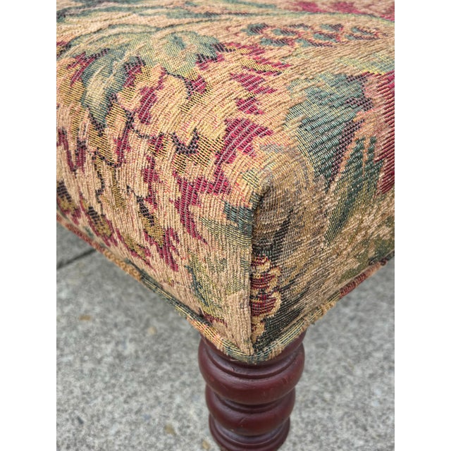 1990s Hickory Chair Turned Leg Tapestry Ottoman on Brass Casters For Sale - Image 6 of 12