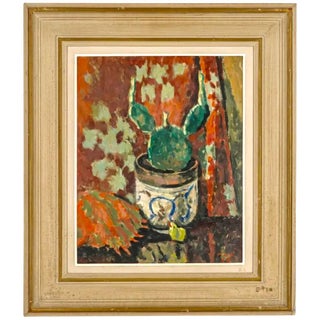 Roger Mühl, Roger Muhl Fauvist Still Life Cactus Ecole de Paris French Oil Painting Paques, 1958 For Sale